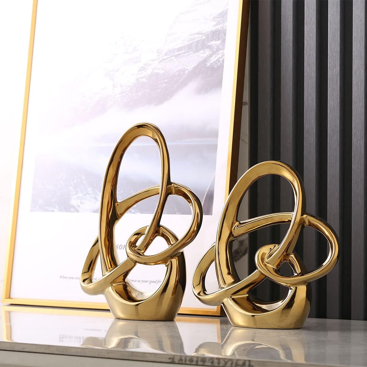 Modern Gold Decorative Ceramic Sculpture - Abstract Home Decor and Tabletop Statue for Living Room, Bedroom, Bathroom - ShopVlot