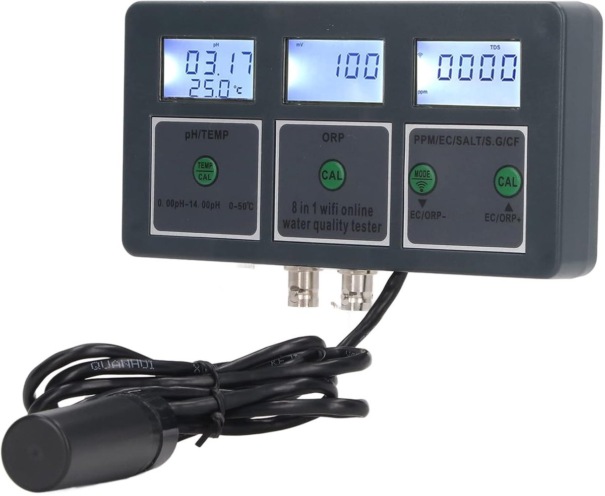 SnelShoppen - Multi Parameter Waterkwaliteit Tester, PH Meter 8 in 1, S.G, PH, EC, Zout, ORP, TDS, CF, Temperatuur, Oplaadbaar, Online Monitoring voor