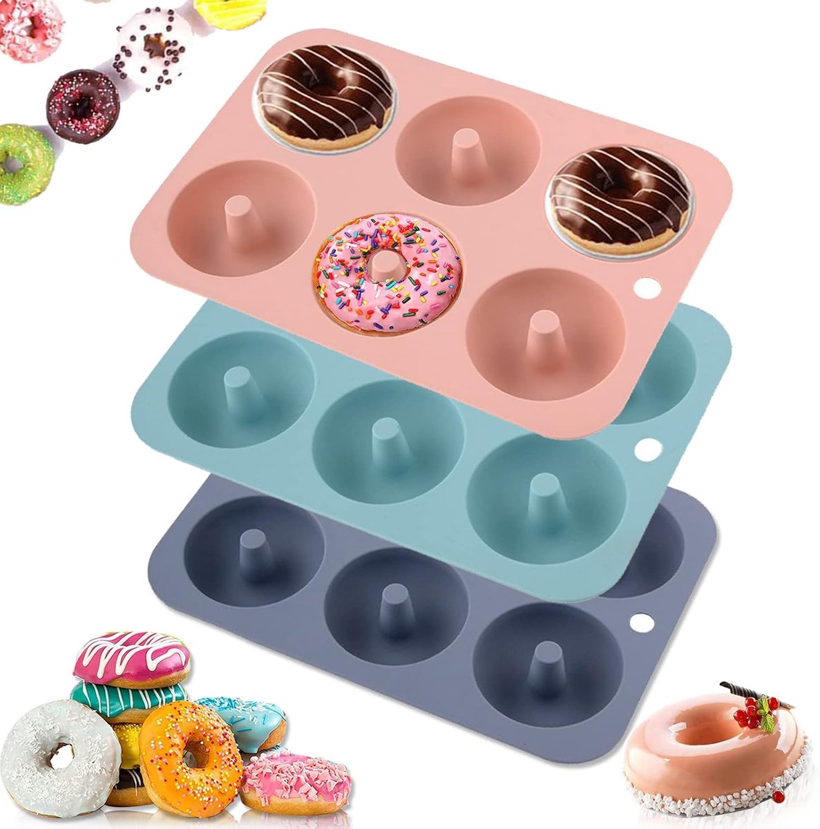 SnelShoppen - Donut Bakvorm - Non-Stick 6-Cavity Siliconen Bakvormen - BPA-vrij - Gemakkelijk Schoon te Maken - Vaatwasser- en Magnetronbestendig - Ro