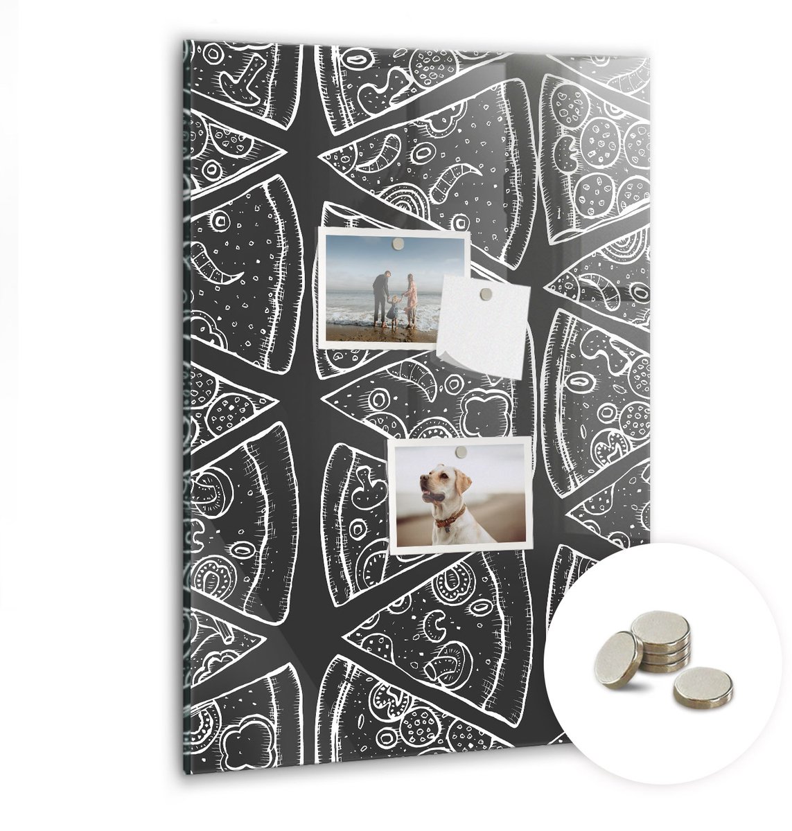 Coloray Glazen Magneetbord - Magnetisch Bord Kleurrijke houten kubussen - 40x60 cm - Zwart-wit Magneetbord - Magnetic Board - Bureau Decoratie