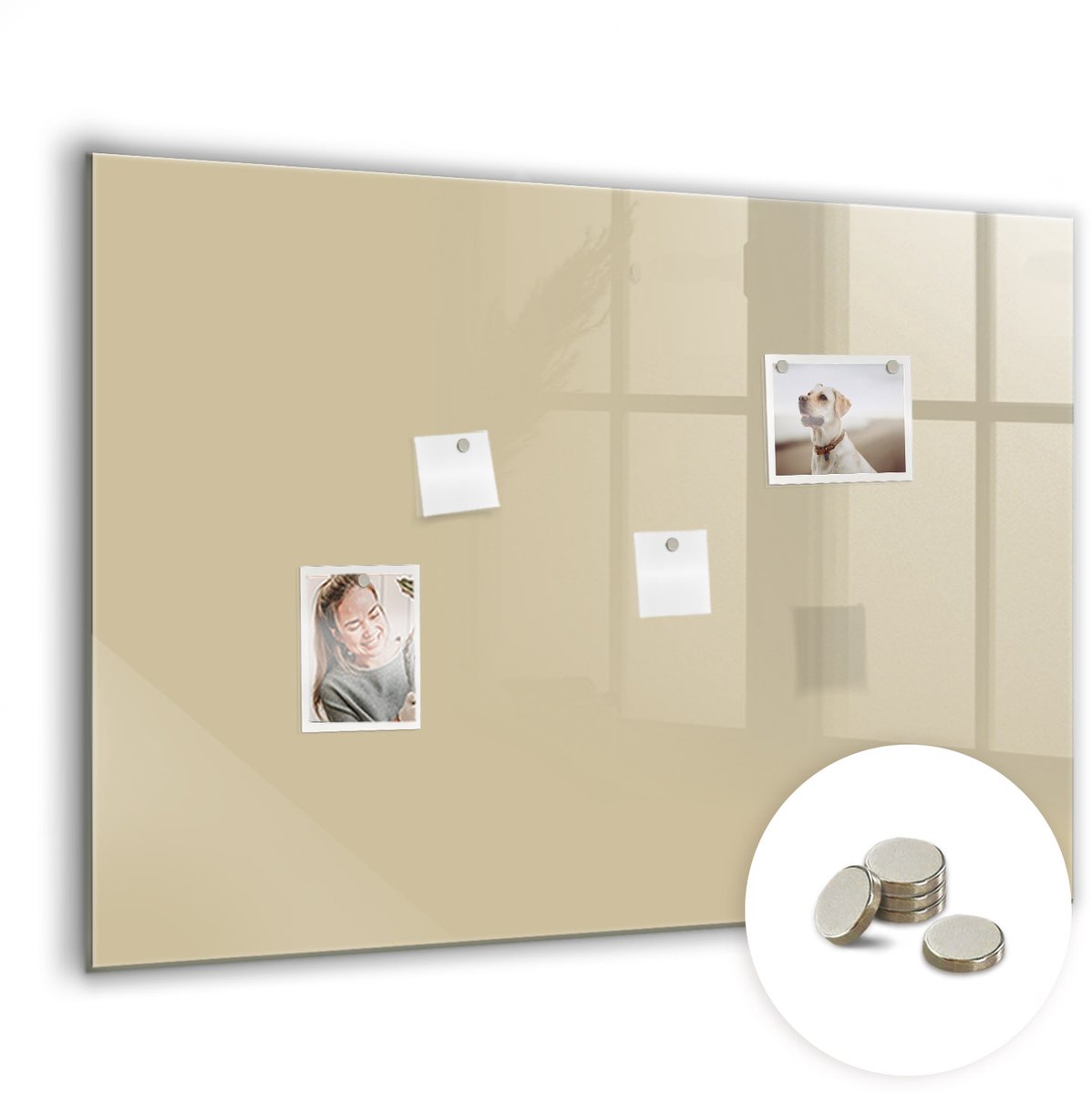 Coloray Glazen Magneetbord - Magnetisch Bord Roze kleur - 100x70 cm - Beige Magneetbord - Magnetic Board - Woonkamer Decoratie