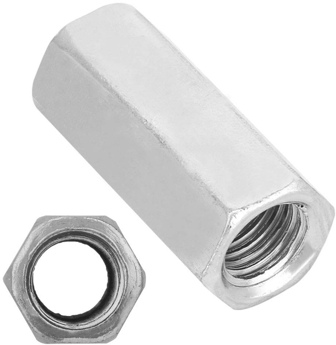 SnelShoppen - Langmutter M16, M16 Hex Koppeling, M16 Moer, M16 Langmutter 2 Stuks Verzinkt Staal M16 * 50 Lange Hex Moer met Draadbevestigingen