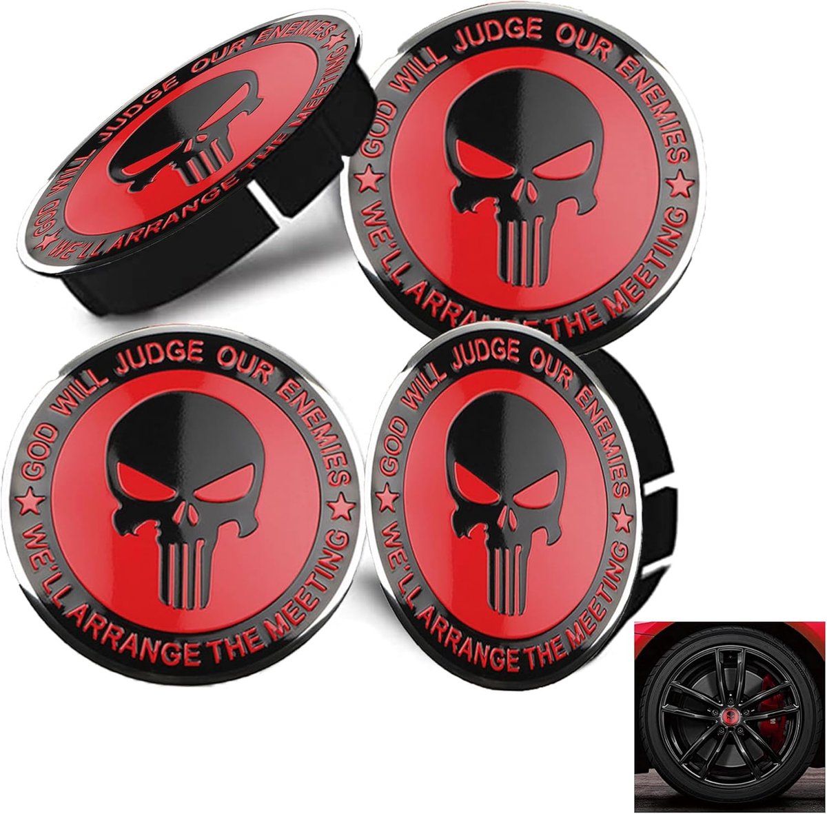 Punisher Skull Wheel Hub Caps Universal Diameter 56 mm Pack of 4 - ShopVlot