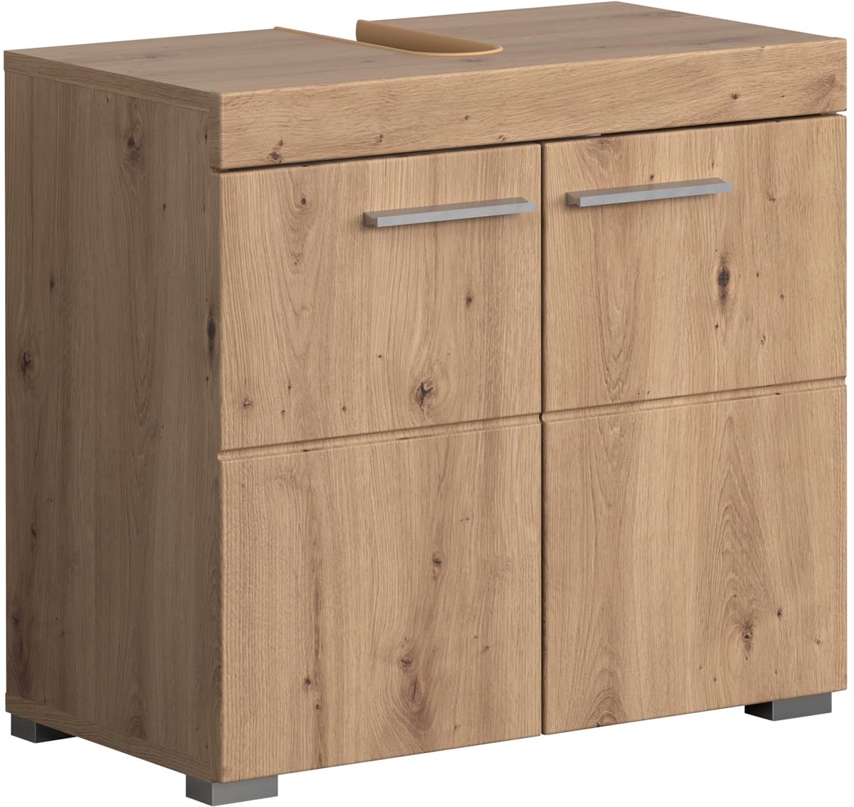 SnelShoppen - Wastafelonderkast Onderkast Badkamer Amanda - Eiken Kleur - Opbouwmaat 60 x 56 x 34 cm - Badkamermeubel voor Slimme Ruimtebesparing