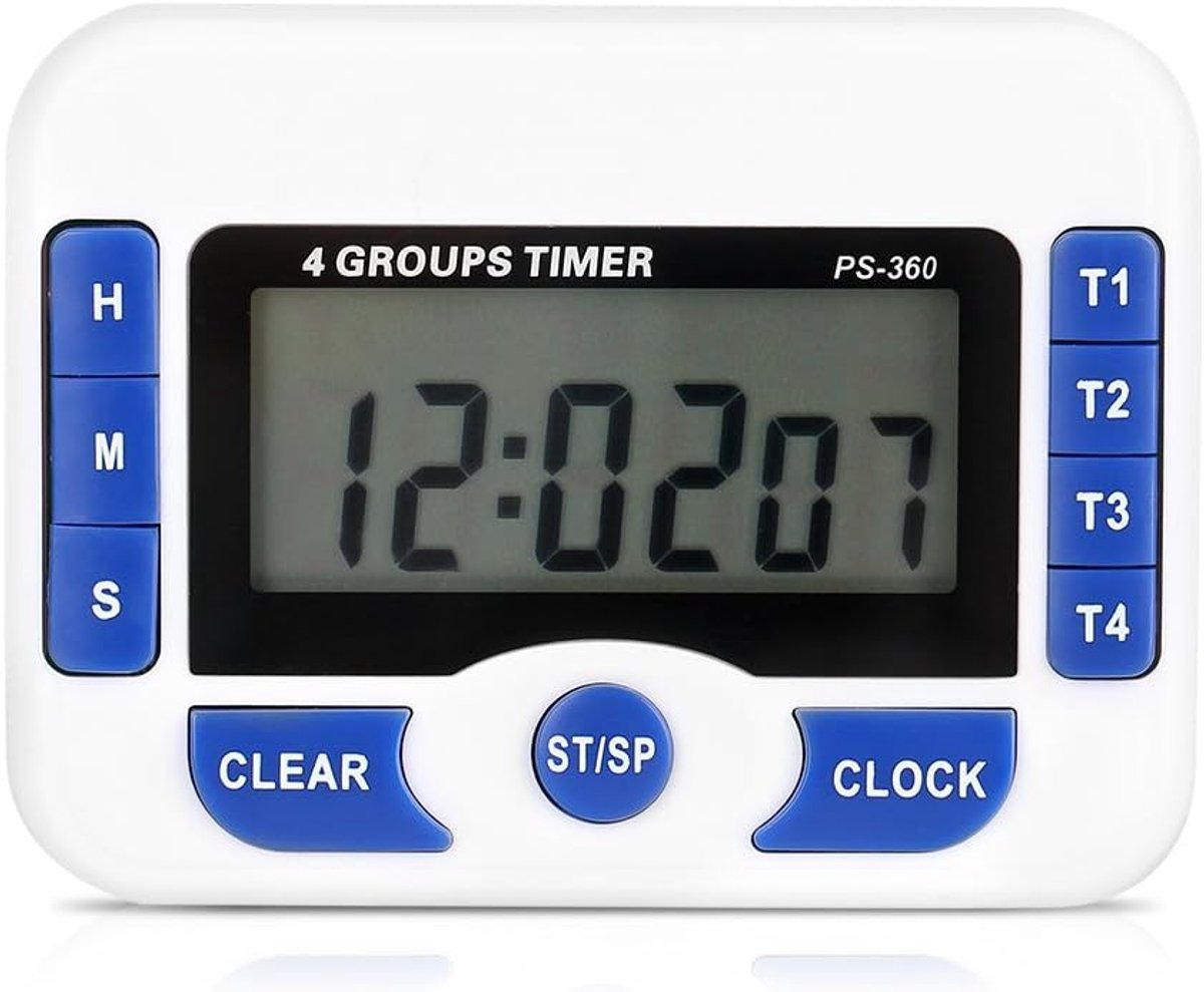 SnelShoppen - Digitale 4-kanaals Onafhankelijke Groepstimer Countdown Keukenkookklok voor Koken, Sport, Huiswerk, Games en Klaslokaal - 99 Uur 59 Min