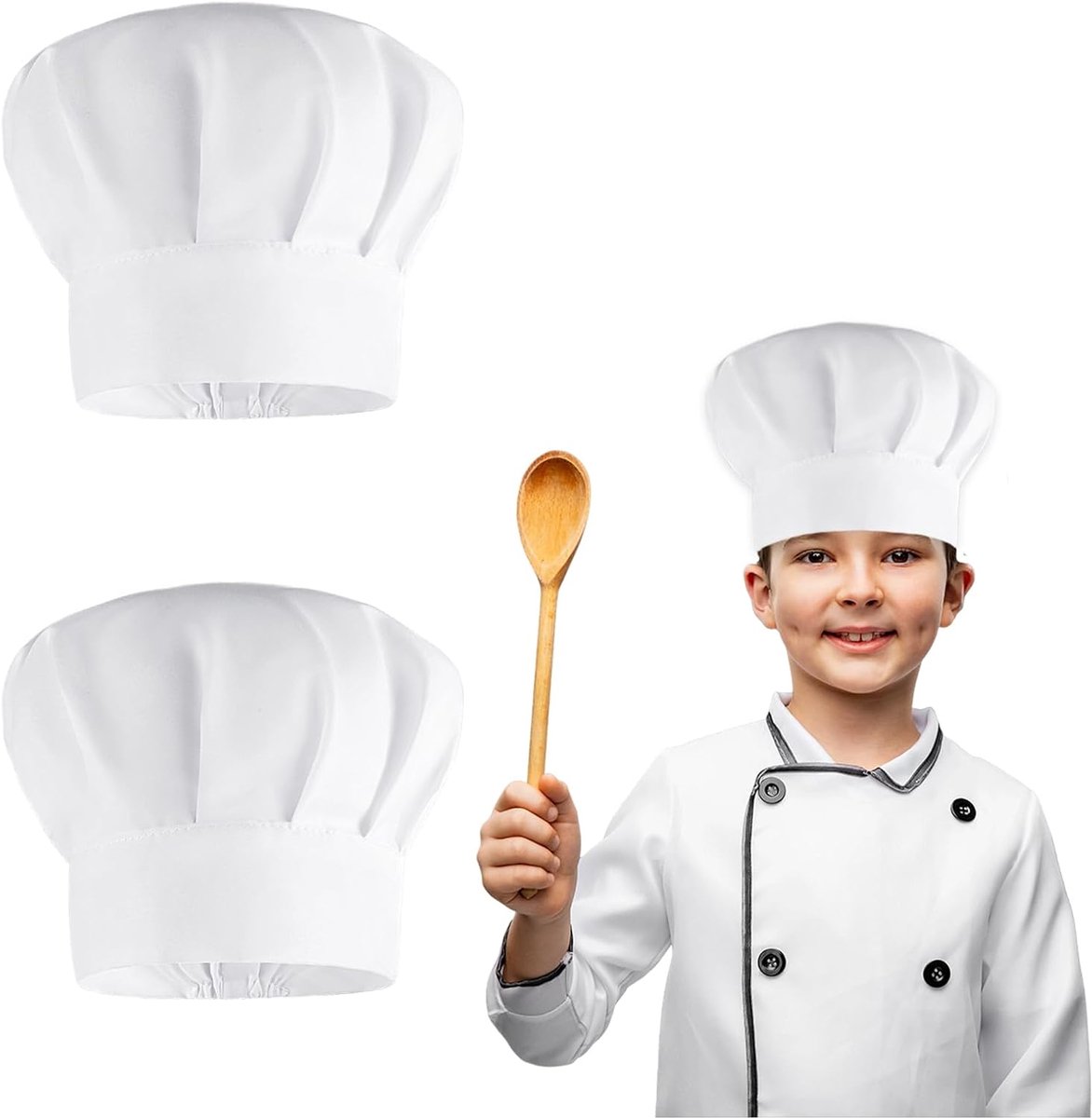SnelShoppen - Giantree Chefsmuts voor Kinderen en Volwassenen, Unisex, Wit, Verstelbare Elastische Koksbuis, Katoenen Koksbuis, Professionele Koksbuis
