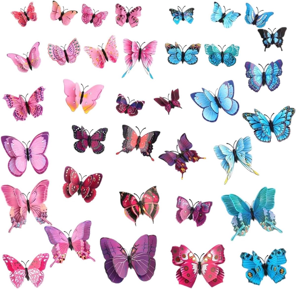 SnelShoppen - Set van 36 Dubbelzijdige Simulatie Vlinder Muurstickers 3D, Creatieve Magnetische Wanddecoratie, Herbruikbaar, Woonkamer Achtergrond, PV