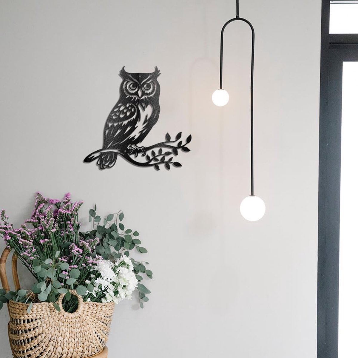 SnelShoppen - Metalen Wanddecoratie Uil op Tak Silhouet Beeld Wanddecoratie Vogel Bladeren Metaal Ornament Hangbord voor Thuis Balkon Tuin Slaapkamer