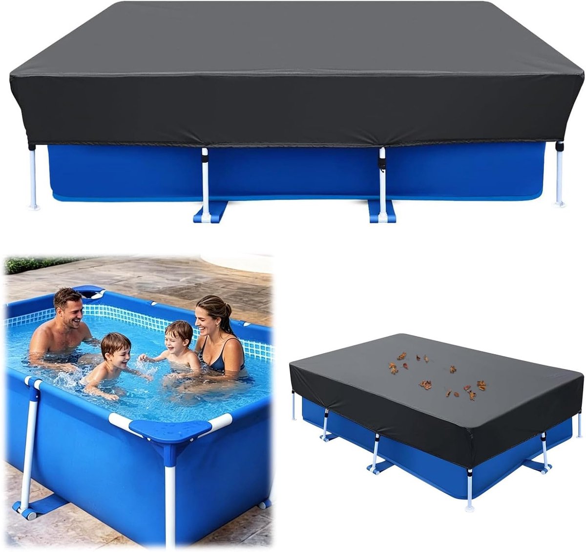 SnelShoppen - Rectangulaire Pooltarpaulin 300 x 205 cm, Weerbestendige Oxford Dekzeil met UV-Bescherming voor Opzet- en Framezwembaden, Winddicht, Ide