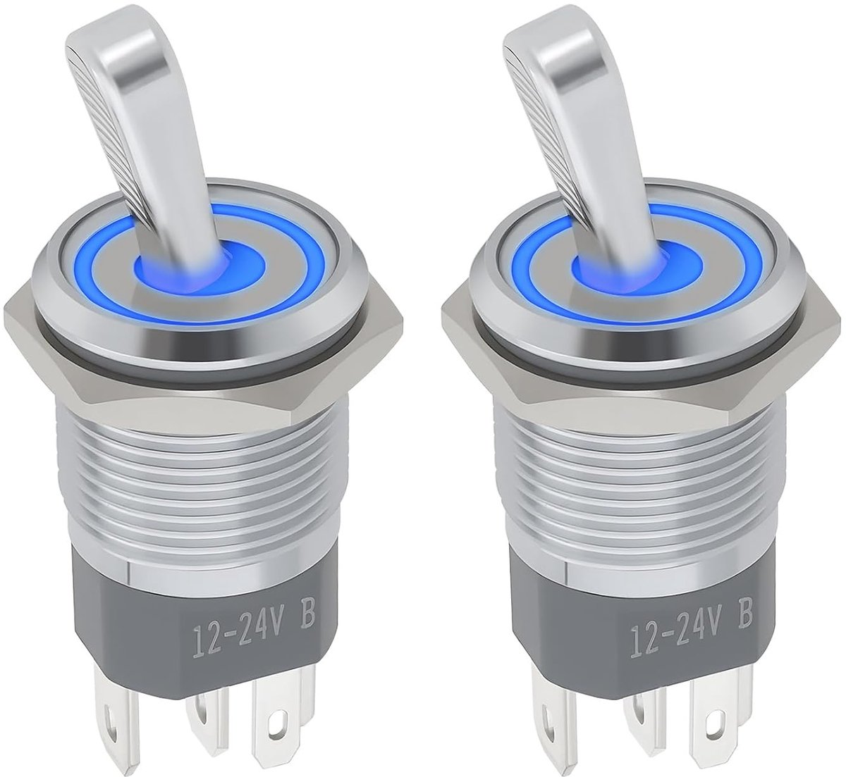 SnelShoppen - 2 Stuks LED Verlichte Rocker Switch 16mm, 2-positie Schakelaar voor Microcontrollers en Elektronische Apparaten, 3-6V tot 24V, Blauw
