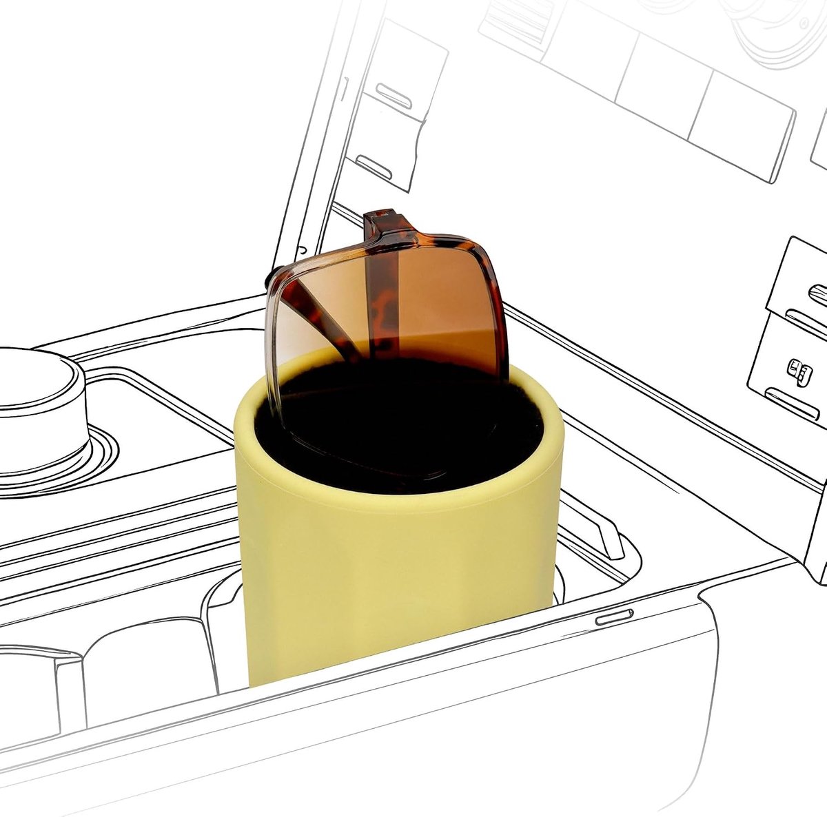 SnelShoppen - Car Cup Holder Zonnebrilstandaard, Extra Groot Geel Zacht Siliconen Zonnebril Organiser met Pluche Voering, Zonnebrillen Makkelijk Toega