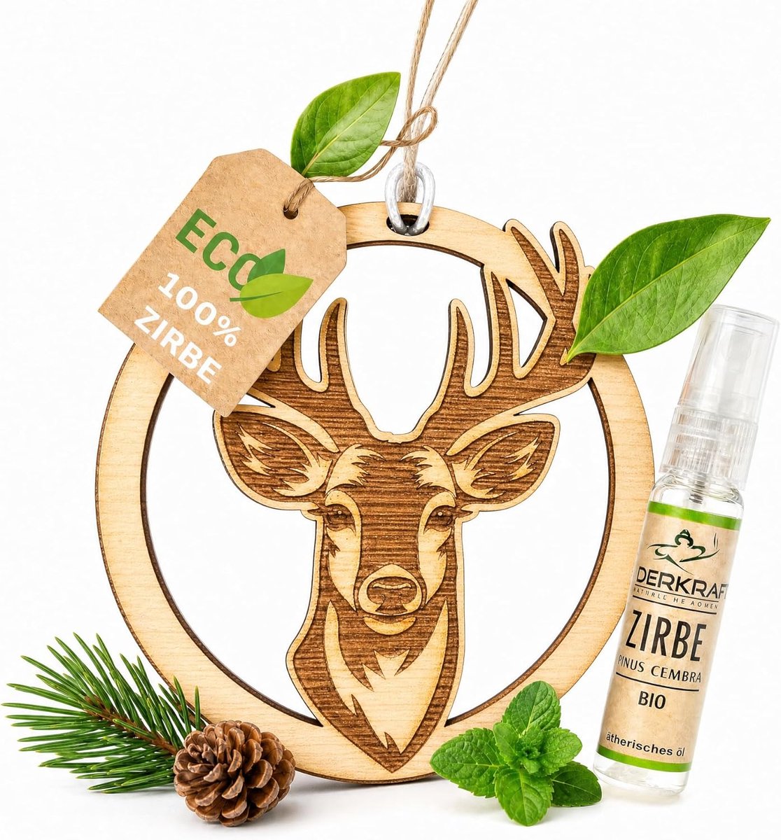 SnelShoppen - Fragrance Tree Auto Geurhanger incl. 5 ml Biologische Dennenolie, Handgemaakt in Beieren, Natuurlijke Autoluchtverfrisser, Ideaal voor A