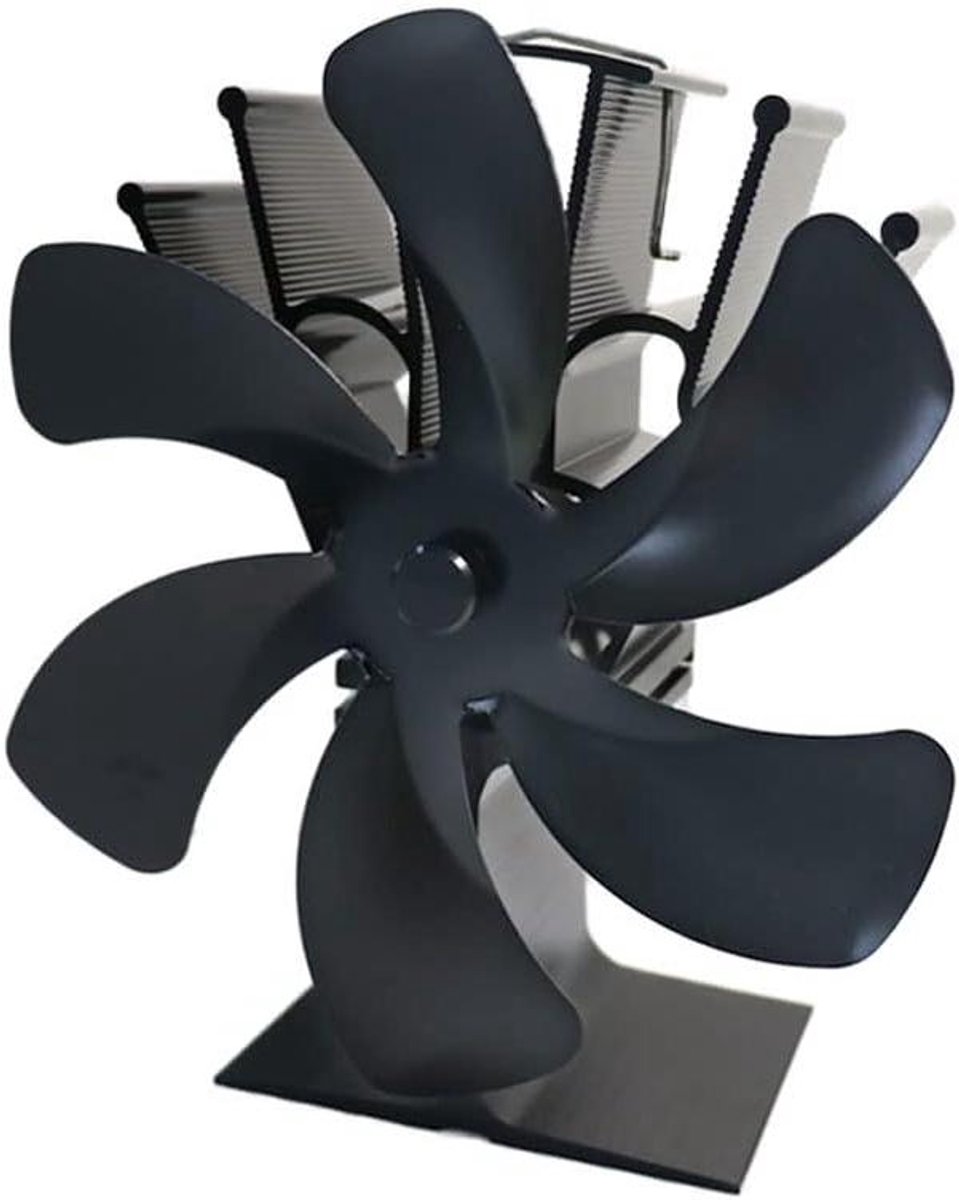 Houtkachel Ventilator - Kachel Fan - Warmte Verspreiden - Zes Bladen - 18 cm Hoog - Zwart