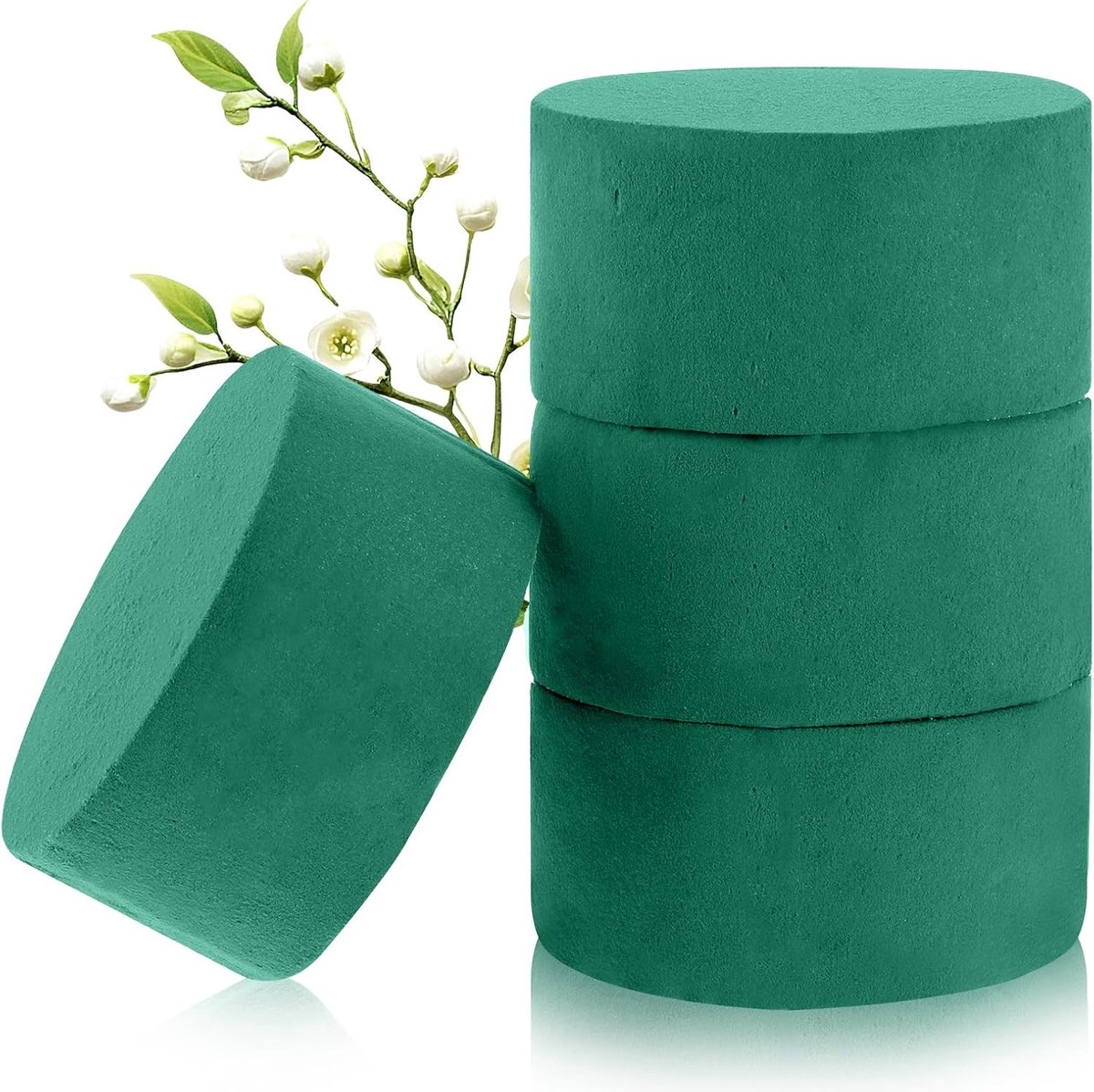 SnelShoppen - 4 Stuks Ronde Bloemschuim Set - Groen Floral Foam voor Verse Bloemen - Ideaal voor Bruiloften, Feesten en Tuin Decoratie (8x4cm)
