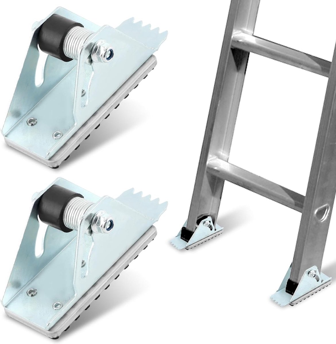 SnelShoppen - Non-slip Ladder Schoen Set voor Verlengladder, 2 Stuks Vervangingsonderdelen, Rubberen Voetaccessoires, Zilver en Zwart