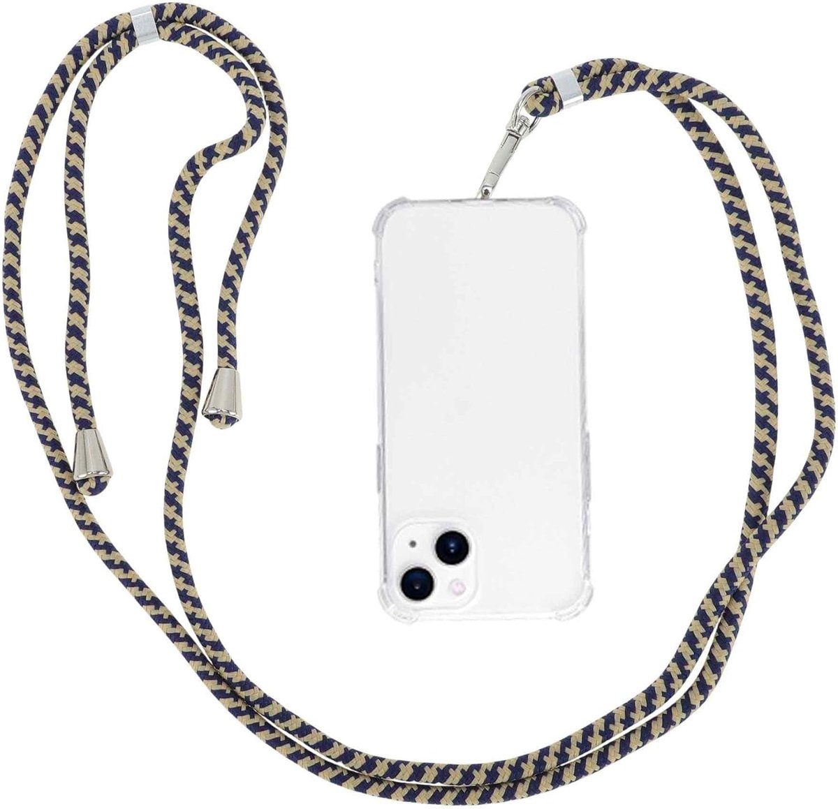 SnelShoppen - Mobiele Telefoonketting Voor Alle Smartphones, Verstelbare Telefoonband, Lichtgewicht Polyester, Blauw Abrikoos, Voor Schoudertas en Nek