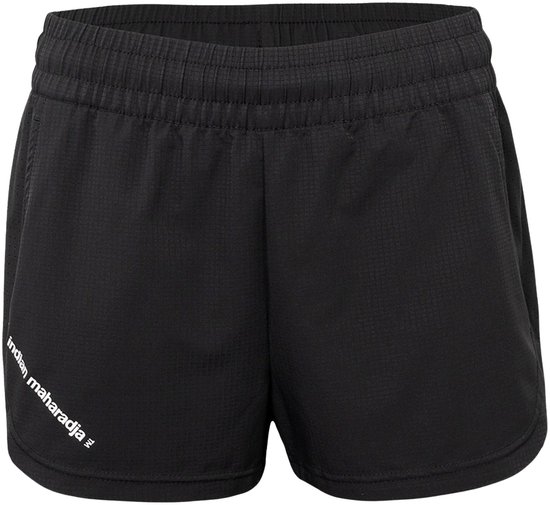 Zwarte sportshort voor meisjes met elastische tailleband en logo op de linker broekspijp.
