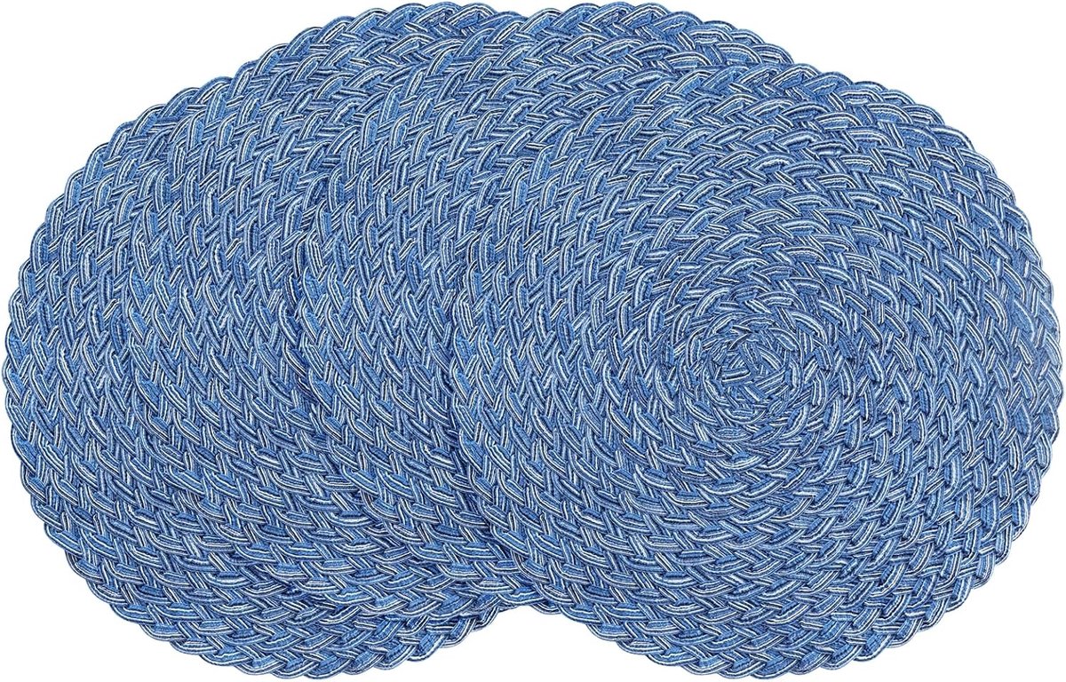 Placemats - Ronde Geweven Placemats - 38 cm - Wasbaar en Antislip - Voor Keuken en Eetkamer - 4 stuks - Blauw
