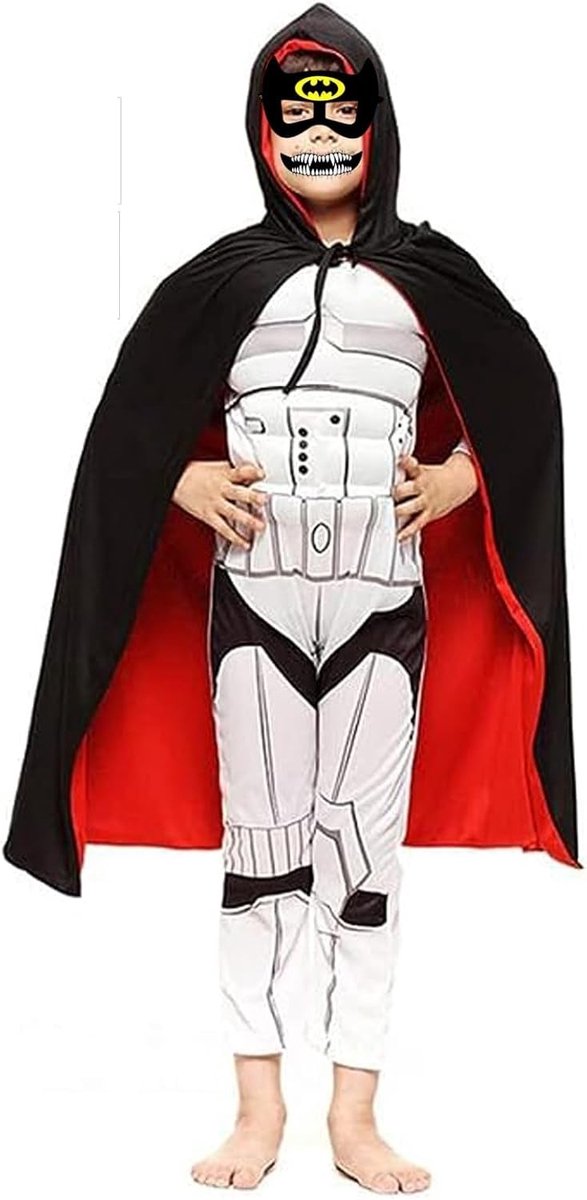 Unisex Vampier Cape met Gezichtsmasker en Tattoo Stickers, Rood Zwarte Cape met Kap voor Halloween Feest en Kostuum Accessoires