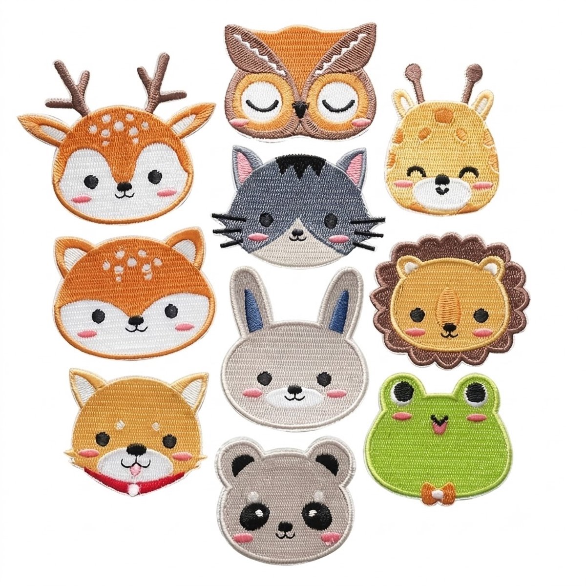 Dieren patches stofapplicaties 10 stuks voor kleding en tassen geborduurde appliqué set met hert vos uil kat konijn beer kikker leeuw en giraffe