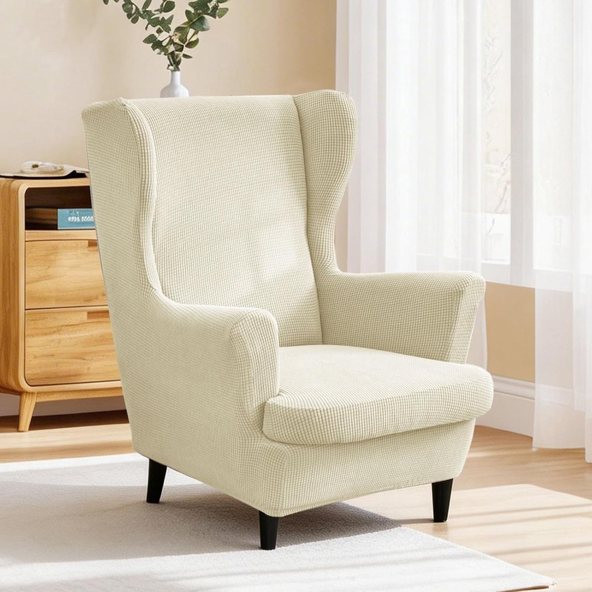 Elegante Stretch Wing Chair Hoes Set van 2, Jacquard Stoelhoes met Elastische Band voor Woonkamer en Slaapkamer, Bescherming en Stijl voor Meubels