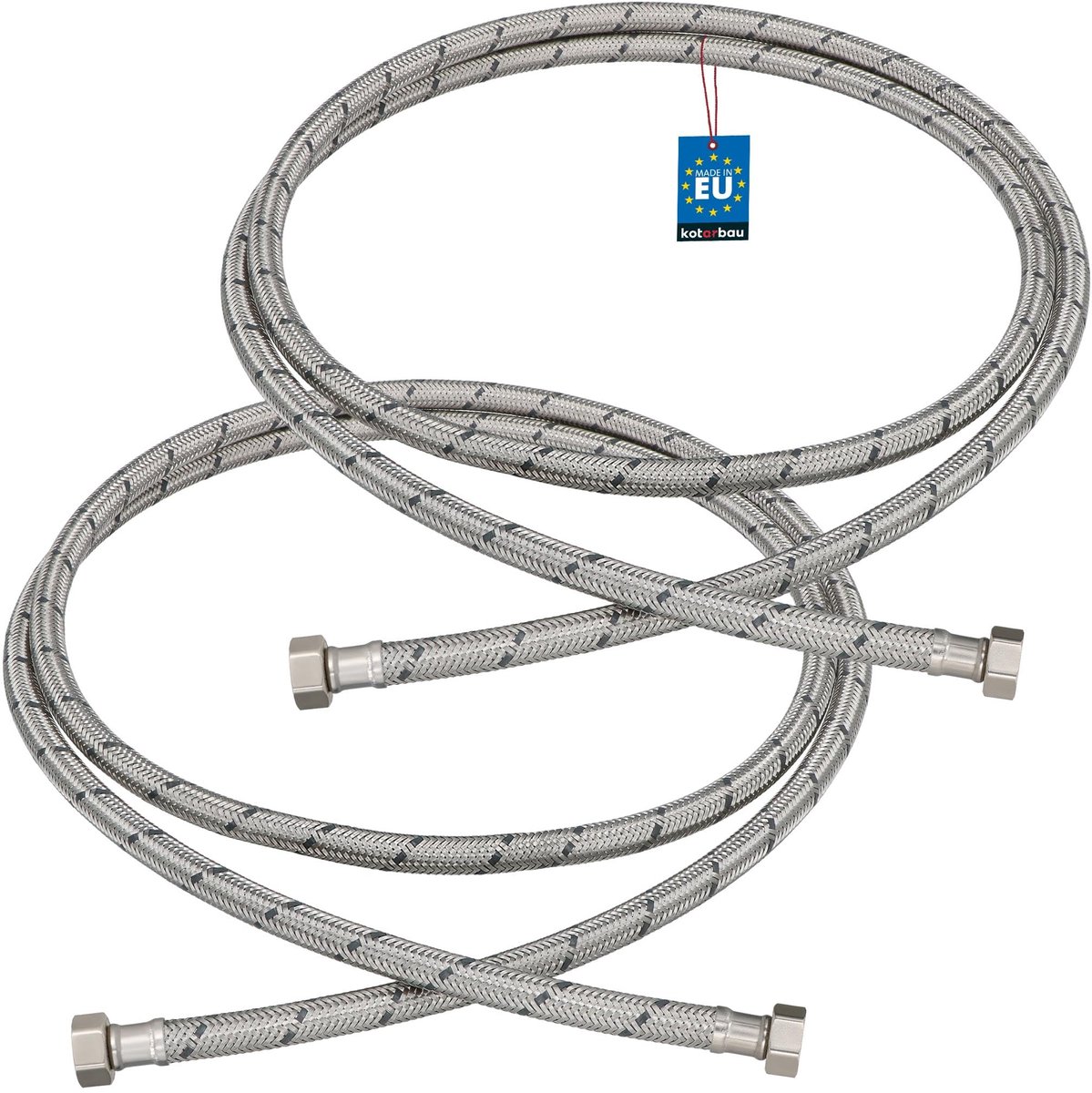 KOTARBAU® 2 Stuks - Flexibele Aansluitslang 3/8" x 3/8" - Flexibele Kraanslang 200 cm - Sanitaire Aansluitslang - Flexibele Verbindingsslang - Aansluitslang Armatuur - met Roestvrijstalen Vlechtwerk