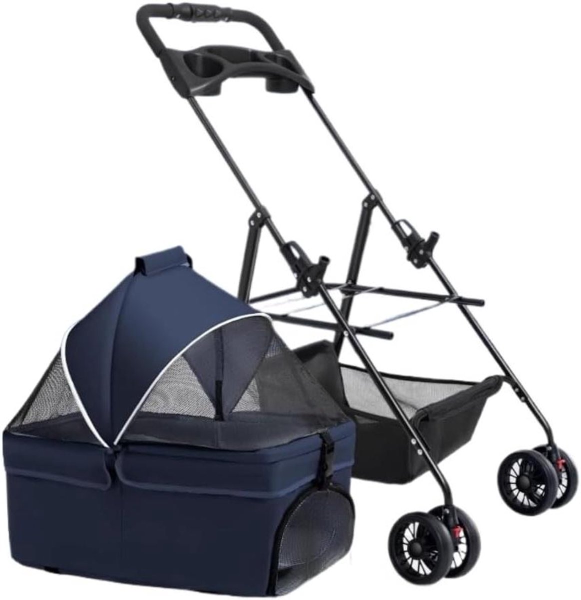 Huisdier Wandelwagen - Hondenbuggy Kattenwagen - Comfortabel Reizen - Universele Schokdemper - 20KG Draagvermogen - Blauw