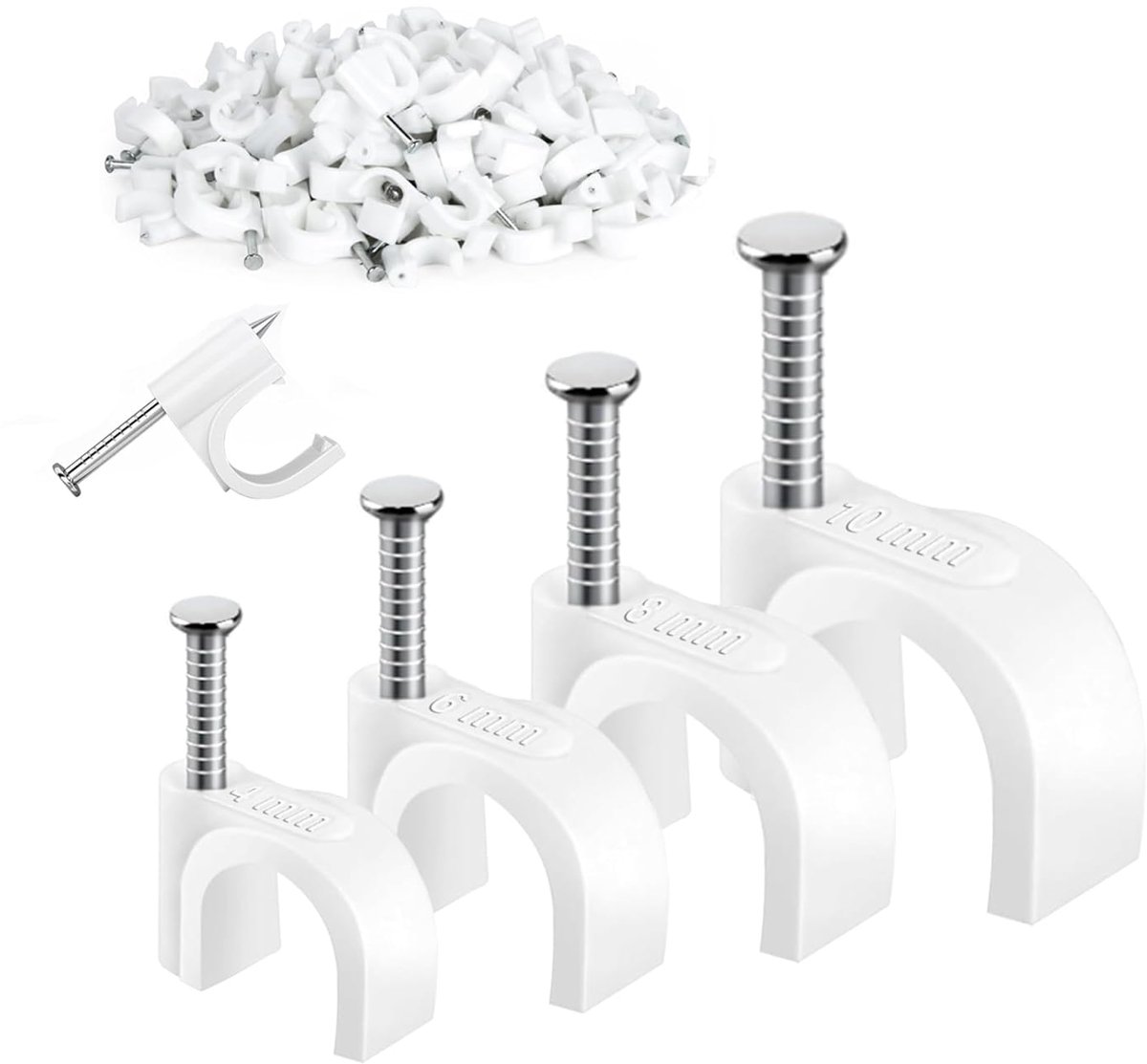 Kabelclips 400 stuks - 4 maten (4mm, 6mm, 8mm, 10mm) - ronde kabelbeugels - organizeer je kabels eenvoudig - SnelShoppen