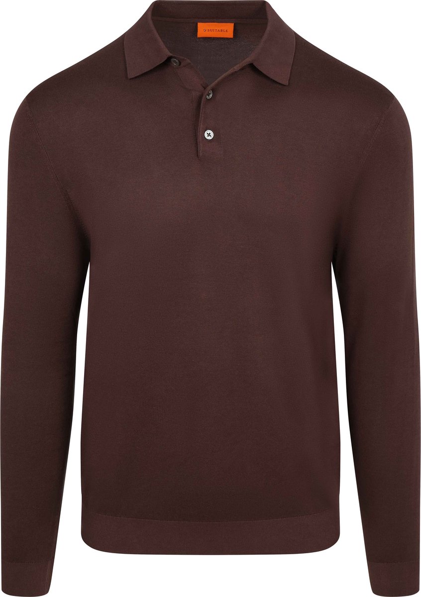 Suitable Compact Cotton Poloshirt Bordeaux - Maat L - Heren - Longsleeve polo - Polo shirt Heren met Lange mouwen