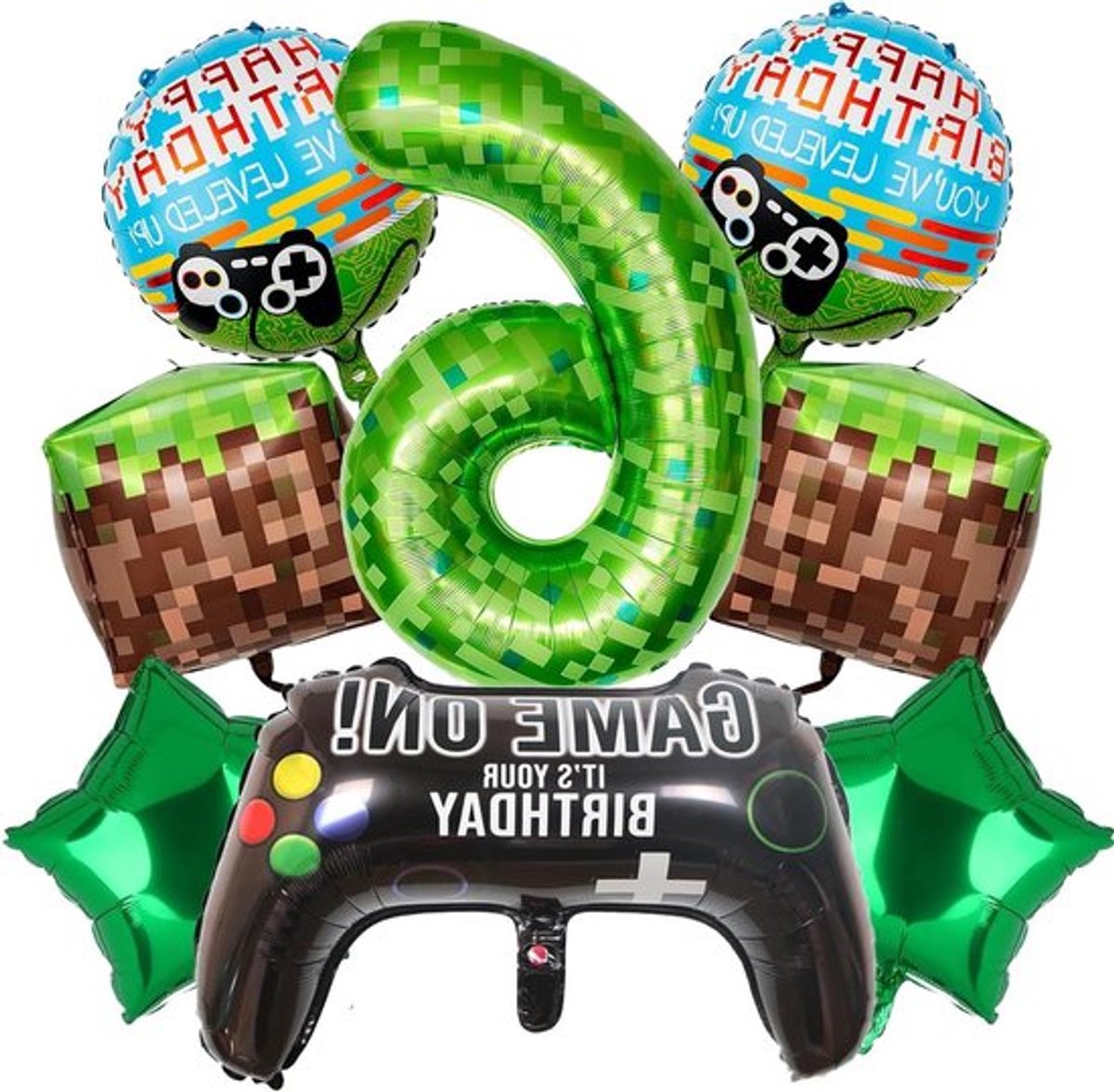 Verjaardagsdecoratie voor 6 Jaar, Miner Thema, Folieballonnen en Feestversiering voor Jongens en Meisjes, Gelukkige Verjaardag met Nummer 6 Ballon