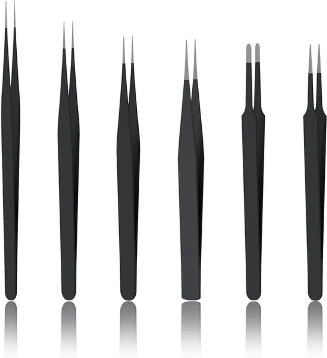 Set van 6 precisiepincetten van roestvrij staal voor sieraden maken, elektronica reparatie en manicure, anti-statisch en met ergonomisch ontwerp voor knutselen