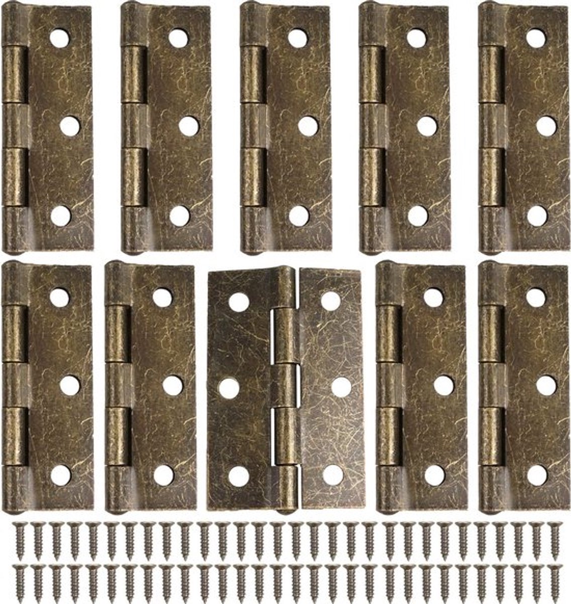 Retro Bronzen Deurhengsels 75mm - 10 Stuks met 60 Antieke Schroeven voor Binnendeuren, Dikke Vouwdeuren en Meubels