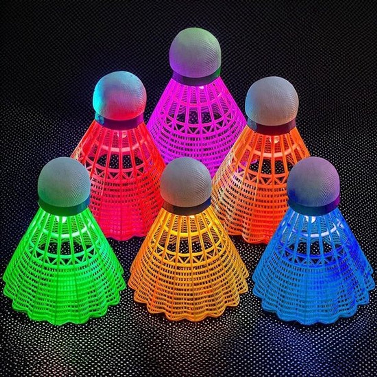 Lichtgevende badminton shuttles, 6 stuks, nylon, voor binnen en buiten, sportactiviteiten, led badmintonsport accessoires