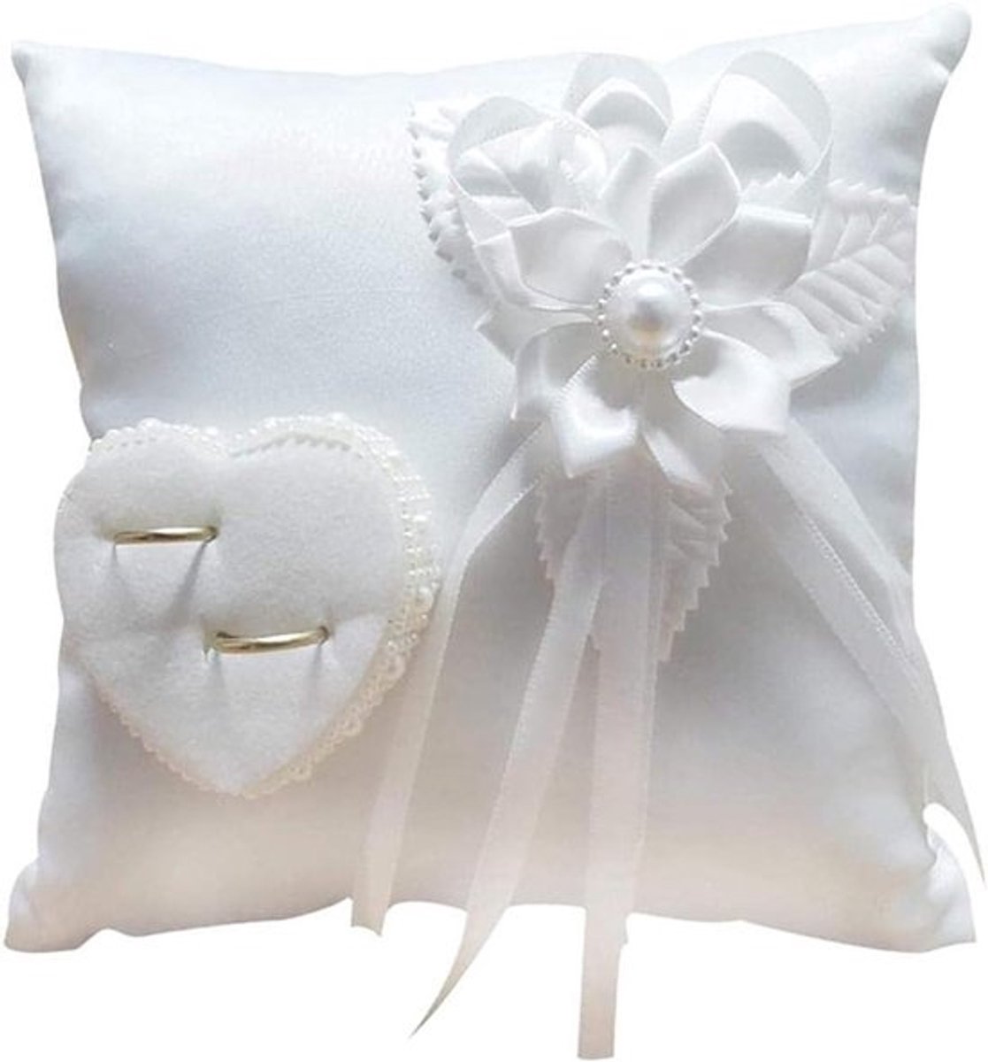 Hartvormig Kussen voor Trouwringen, Decoratief Ringkussen voor Binnen en Buiten, Perfect voor Strandbruiloften, 20 cm × 20 cm, Bruiloft Decoratie, Huwelijksaccessoires, Romantische Sfeer
