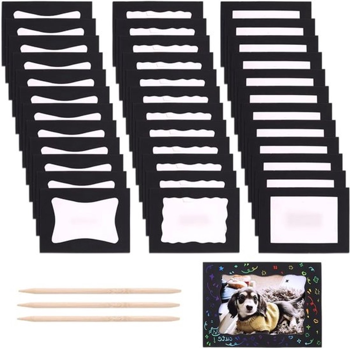 36 Stuks Kras Fotolijst Knutselsets met Bamboe Schrapen Sticks voor Creatieve Fotodisplay en Herinneringen, 13 × 18 cm