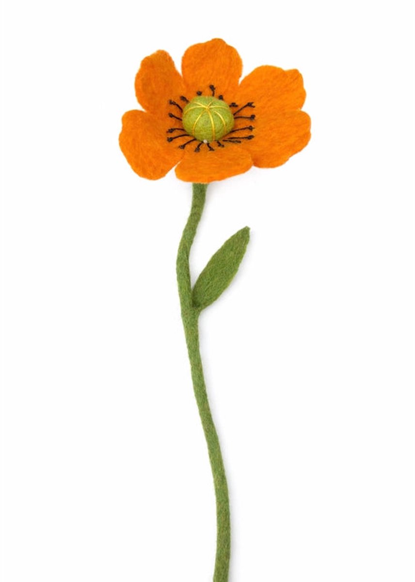 Vilten Bloem Oranje Klaproos - Decoratieve Tak