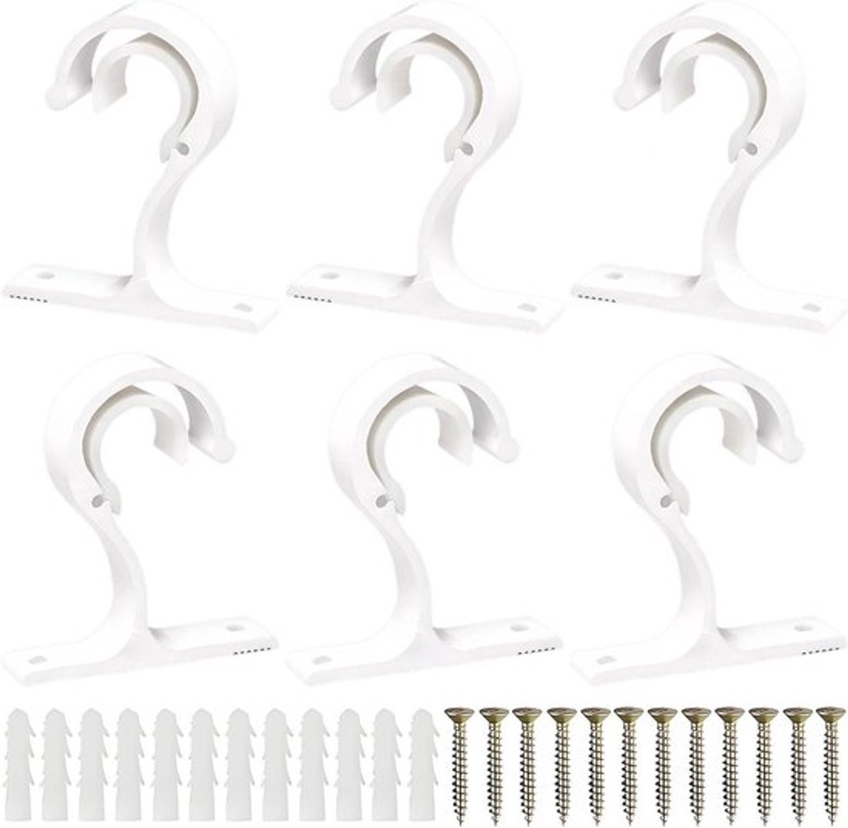 Set van 6 gordijnroede houders, 25-28mm aluminium legering met schroefbevestiging voor plafond- en wandmontage, ideaal voor gordijnen en raambekleding