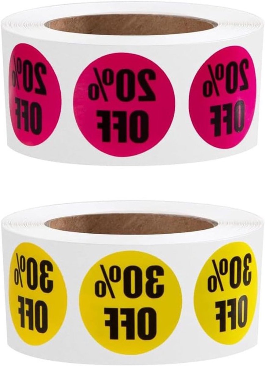 Promotionele Stickers 1000 Stuks, Korting Labels voor Verkoop, 20%-30% Afprijs Stickers, Zelfklevende Ronde Labels (25mm)