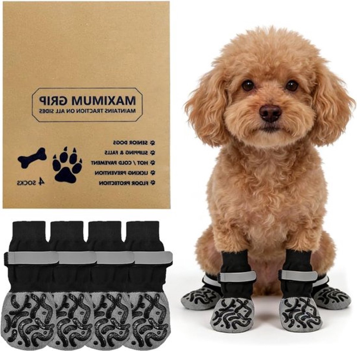 Niet-slip hondenkousen met verstelbare banden - 2 paar, bescherming voor poten van oudere honden op houten vloeren, ideaal voor binnengebruik en comfort