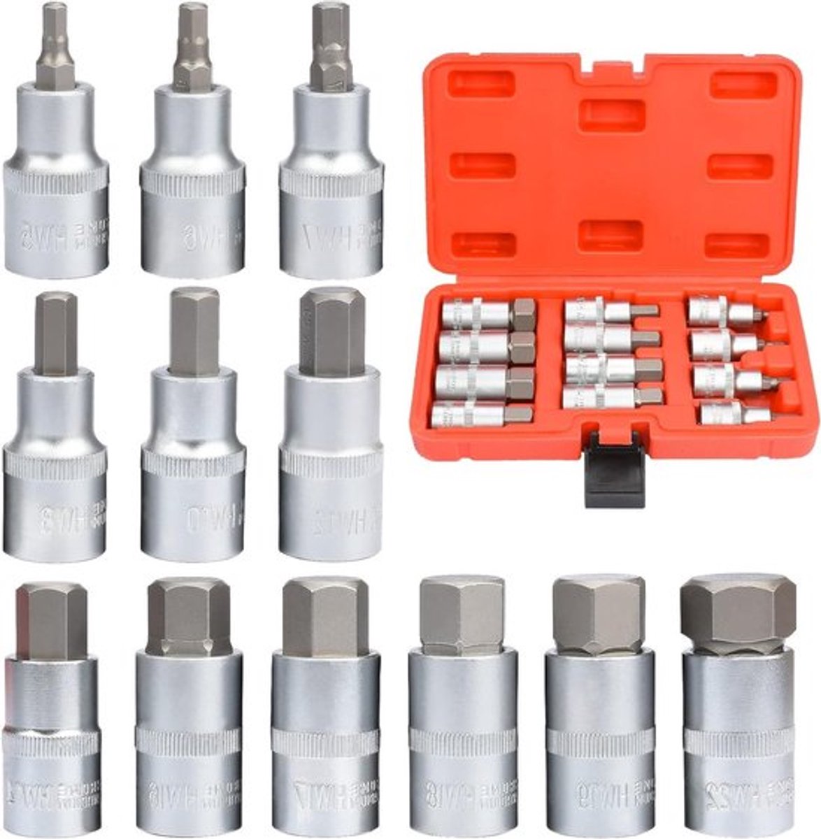 Complete Set van 12 Hex Sleutel Socket Bits, Schroevendraaiers en Steeksleutels 5-22mm, Duurzaam S2 Gereedschap voor Professioneel Gebruik
