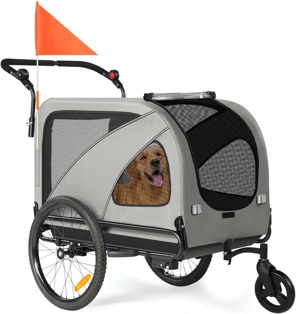 Fietskar Hond - Hondenbuggy - Actieve Uitjes - 2-in-1 Ontwerp - Tot 50 kg - Grijs