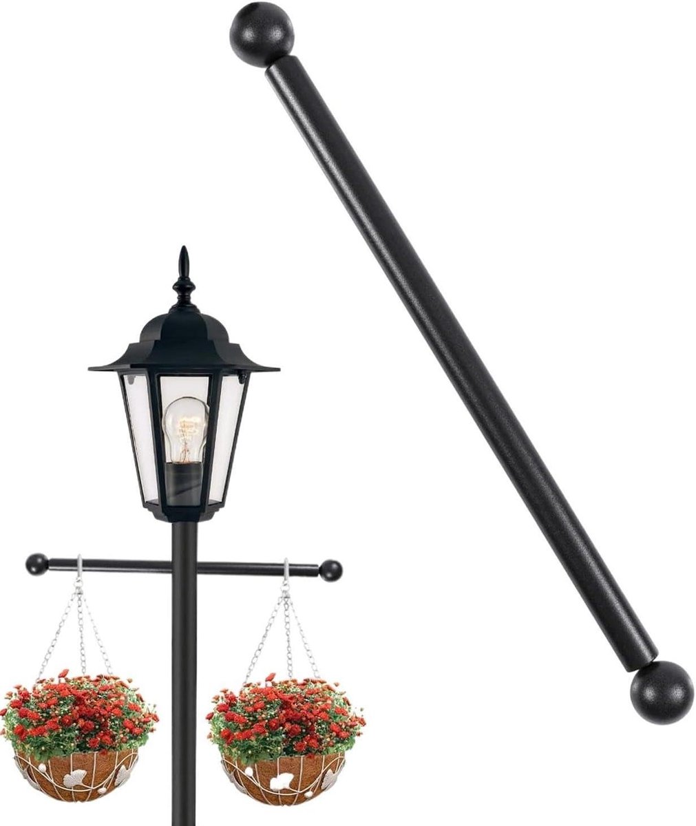 Lampenpaal Kruisarm - Lichtmast Armatuur - Buitenverlichting Ophangen - Gereedschapsloos Installeren - 41 cm - Zwart