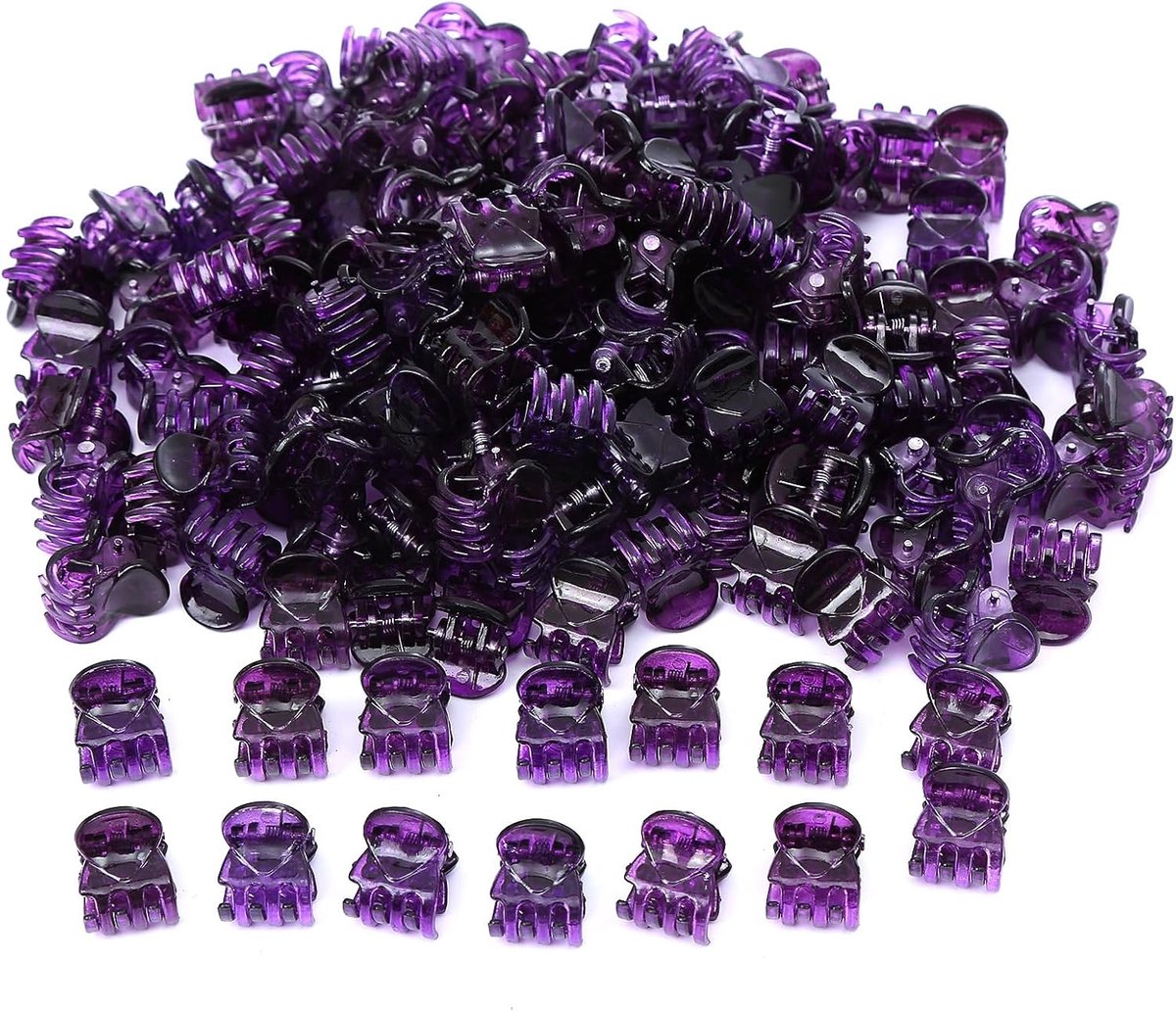 SnelShoppen - 100 Stuks Mini Haarklemmen - Schattige Kleurige Haaraccessoires - Ideaal voor Dames, Meisjes en Kinderen - Dagelijks Gebruik - Paars - 2