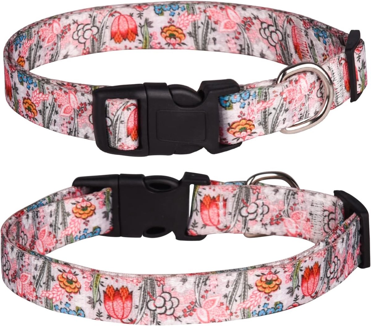 SnelShoppen - Hondenhalsband voor Kleine, Medium en Grote Honden, Schattige Meisjes Hondenhalsband, Zacht, Verstelbaar met Fantasie Bloemen, XL: 43-71