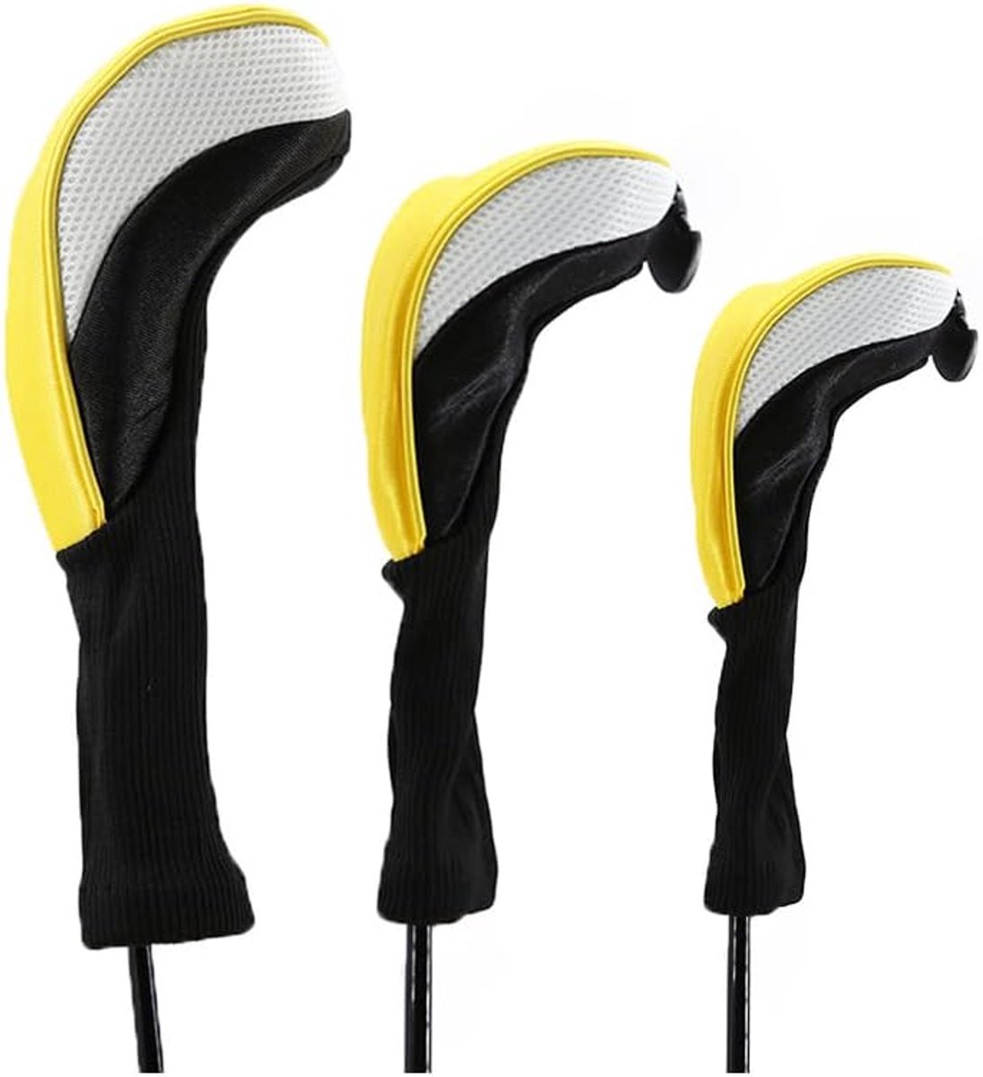SnelShoppen - 3 Stuks Golf Driver Wood Hoofdkappen Beschermhoezen voor Golfclubs Geel - Professionele Bescherming voor Golfclubs met Sponsvoering