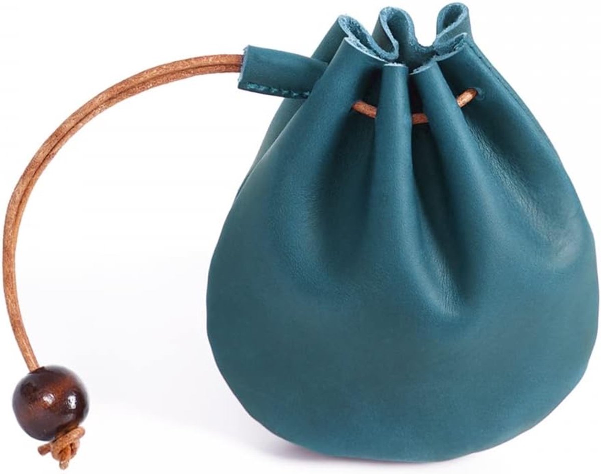 SnelShoppen - Vintage Leren Portemonnee, Waterdichte Trekkoord Tas voor Munten, ID en Bankkaarten voor Mannen en Vrouwen, Perfect voor Winkelen en Out