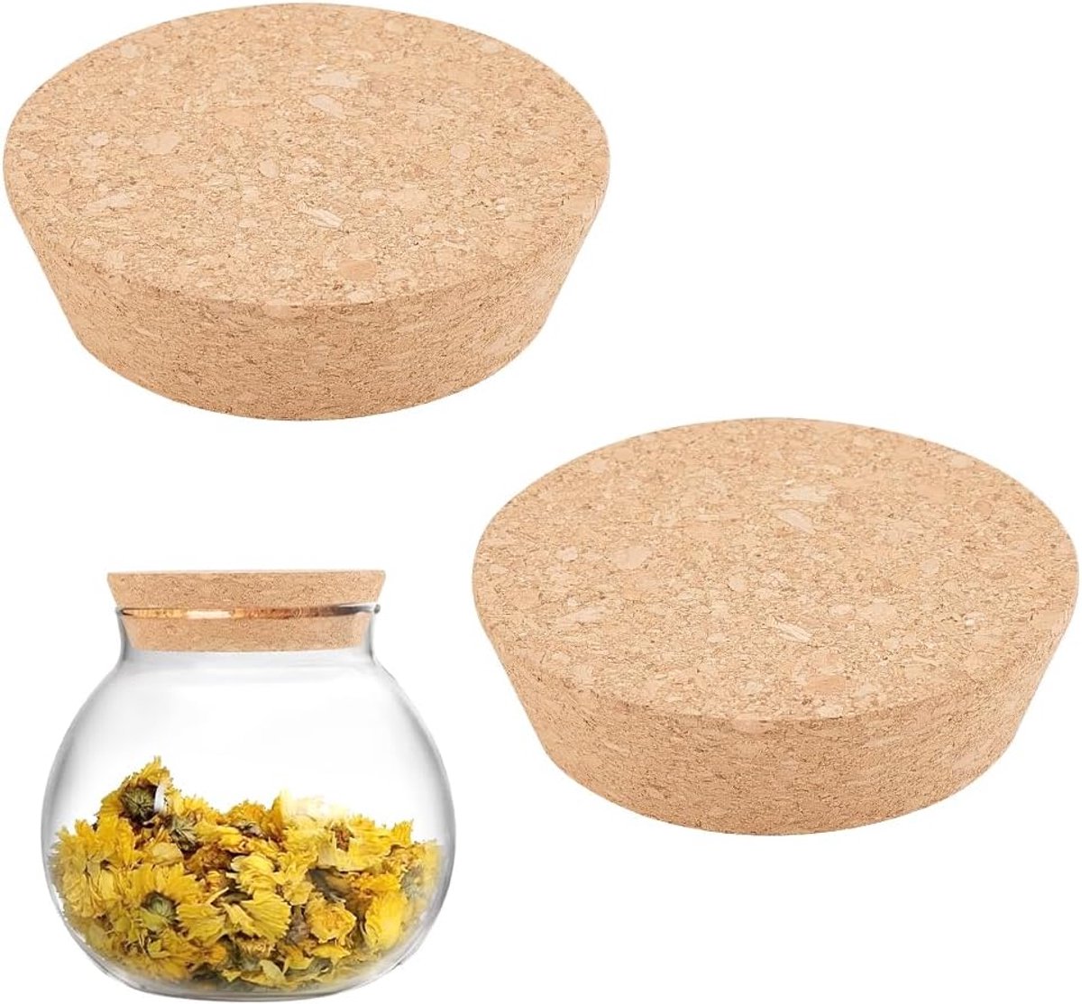 SnelShoppen - 2 Stuks Grote Kurken Lids Voor Potten, Kurken Flessen Doppen, Natuurlijke Zachte Houten Kurk, Vervangingskurken Voor Inmaakpotten, Tuin,