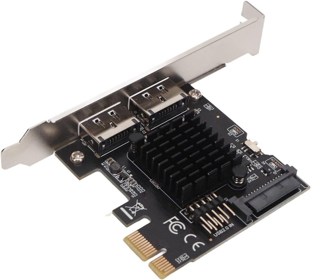 SnelShoppen - PCIE naar Power eSATA Uitbreidingskaart, PCIE 1X naar 2 Poorten Power OVER eSATA 6.0Gbps Adapterkaart, USB 2.0 9PIN Ingang SATA 15PIN Vo