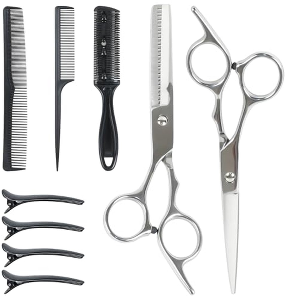 Kappersschaar Set - Haarschaar set - Haar Knippen - Comfortabel gebogen ontwerp - 67 Inch - Zilver