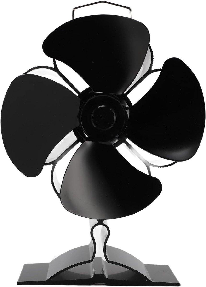 Haardventilator 4 Bladen - Kachel Ventilator - Warmte Verdelen - Zelf Aangedreven - 22D x 18B x 13H cm - Zwart